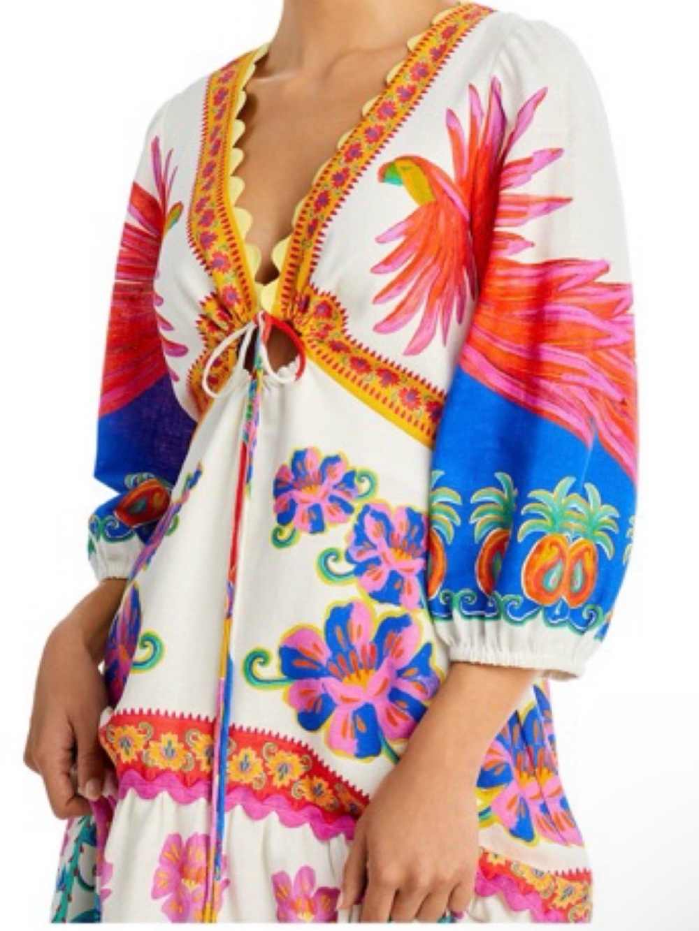 Farm Rio Vivid Garden Floral Maxi Dress in White with Multicolor Print - Picture 3 of 3